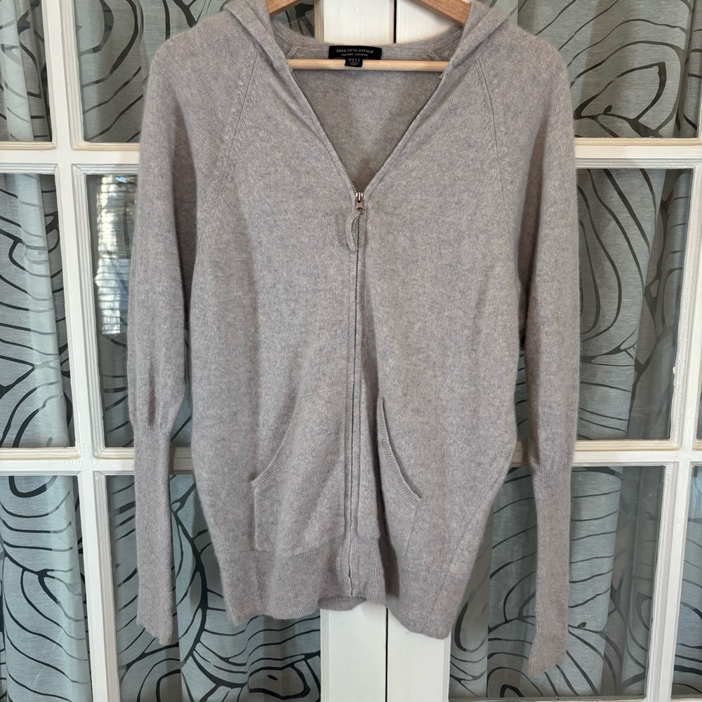 Saks Fifth Avenue Gray Zip-Up Cashmere Cardigan